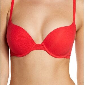 Natori Sheer Glamour Push-Up Underwire Bra in Vibrant Red Vermillion